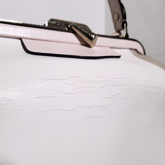 Cromia White Pink Coated Colorblock Suede Textured Leather Satchel Womens - Picture 11 of 16